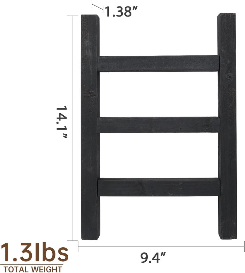 FUIN Wooden Tea Towel Ladder, Mini Ladder Towel Rack Display Hanger, Small Rustic Farmhouse Tea Towel Stand Holder for Country Bathroom Decor, Black - Image 3
